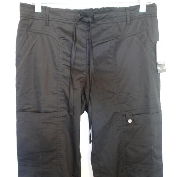 Cherokee Luxe Scrub Pants Womens Small Black Drawstring Cargo Wide Leg Nursing - Picture 2 of 12
